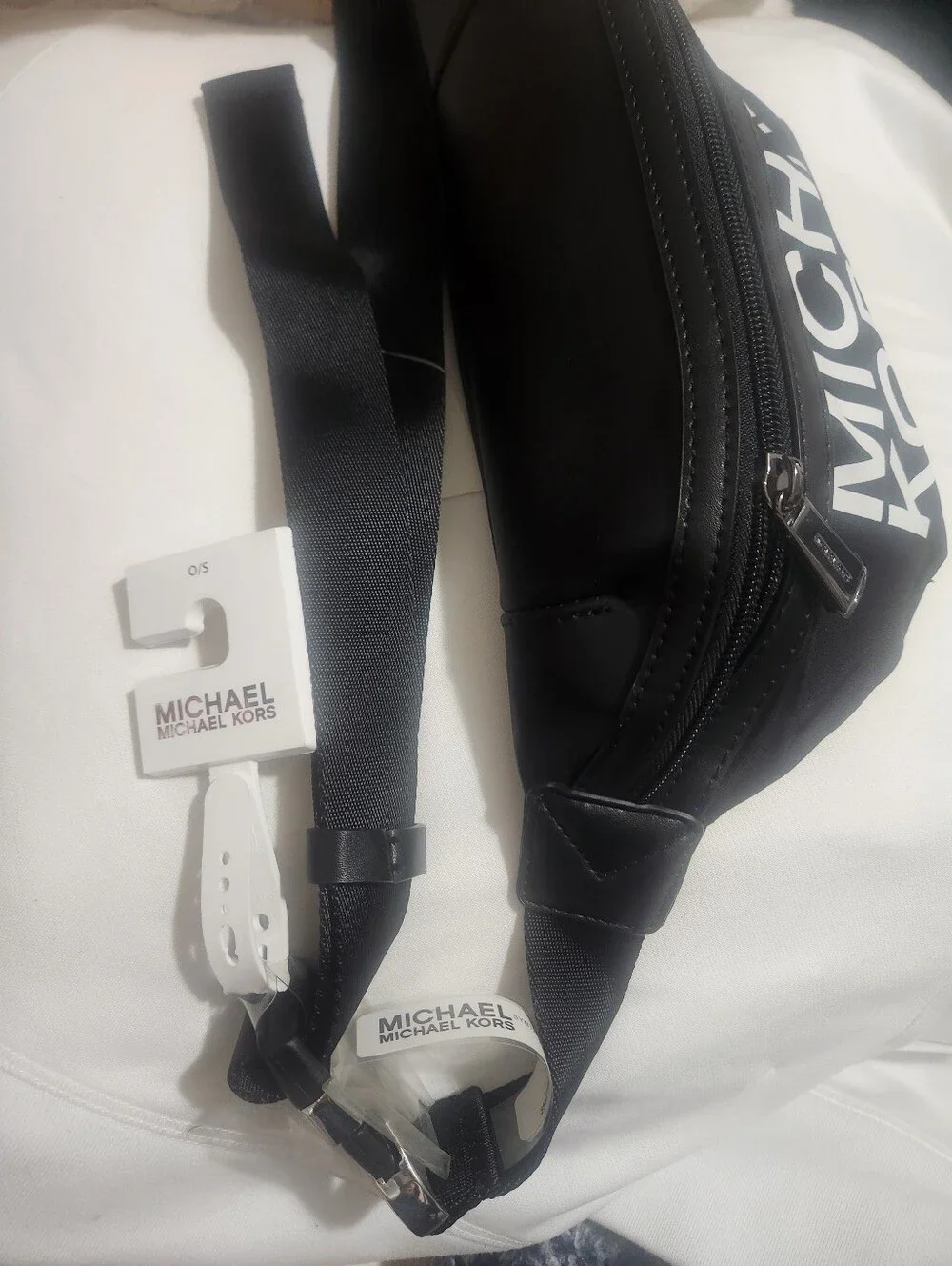 Michael Kors Black Logo Belt Bag with White Print